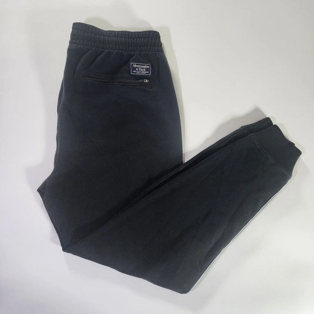 Abercrombie & Fitch Jogger Men Large Black Striped Activewear Pants Soft Fleece